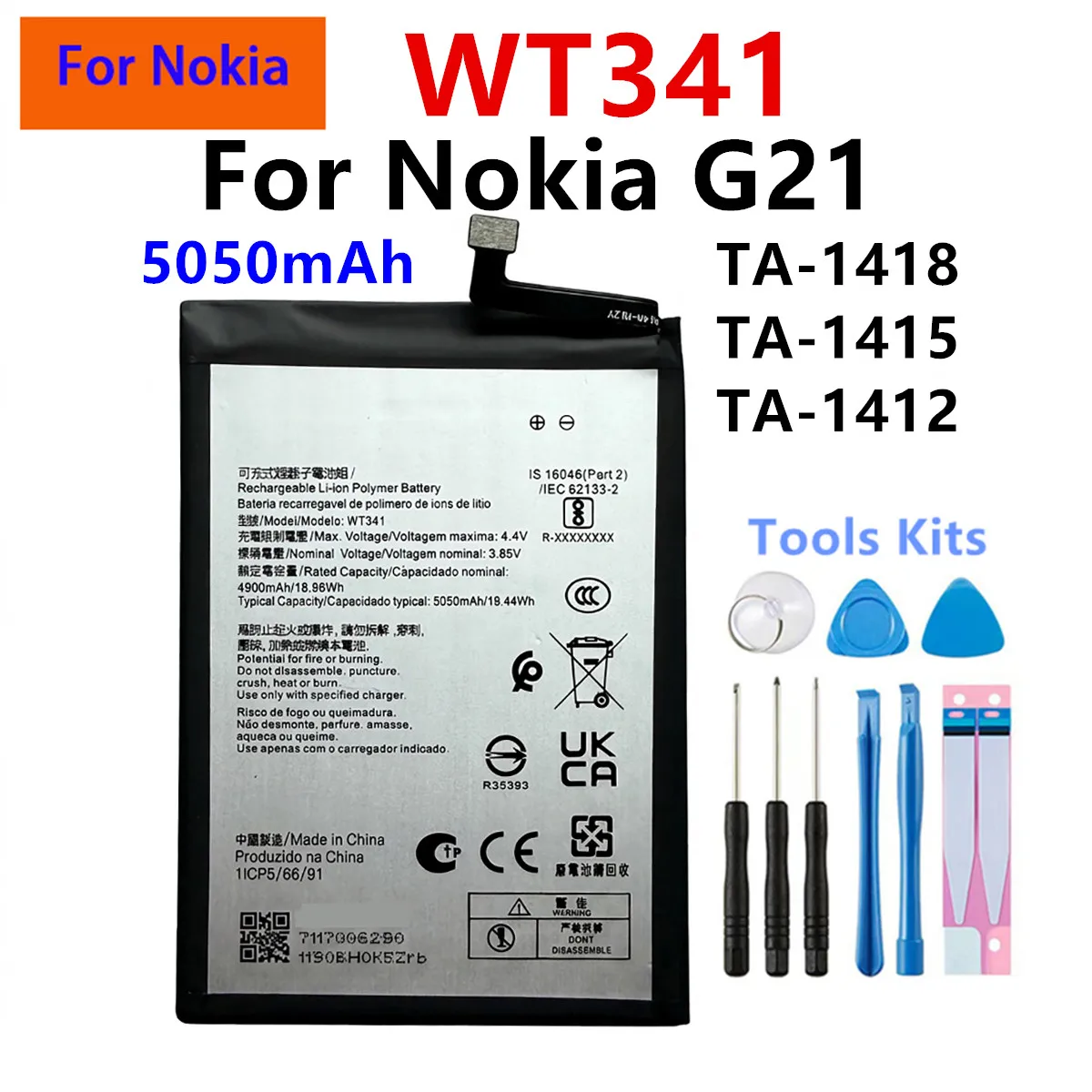 Brand New WT341 5050mAh Battery For Nokia G21 TA-1418 TA-1415 TA-1412 Phone Batteries + Free Tools