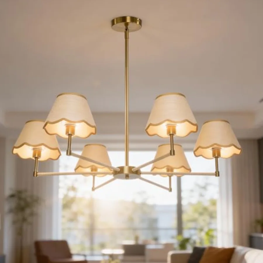 

Large Rattan Chandelier Boho Style, 6-Light Rattan Pendant Light Fixture for Living Room, 39"Adjustable Cottage Rattan Hanging