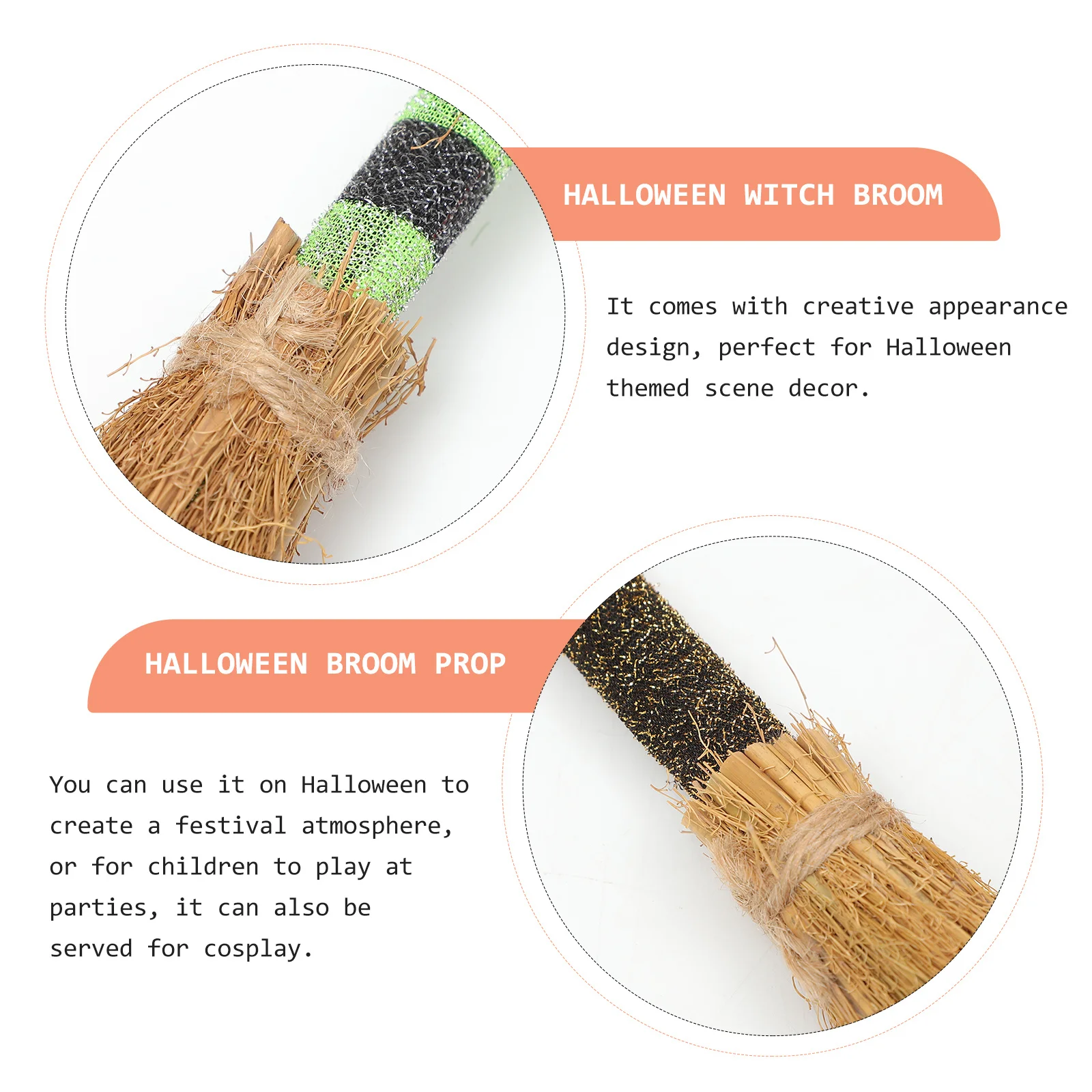 

2Pcs Halloween Besom Durable Long Lasting Use Creative Appearance Design Perfect for Haunted House Decor Cosplay Prop