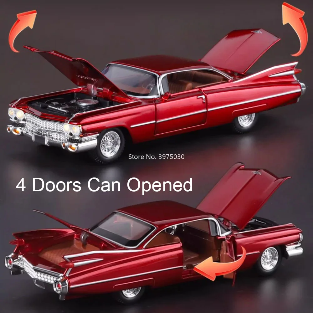 Schaal 1:32 Cadillac Eldorado Auto's Speelgoedmodellen Rubberen banden met lichte muziek Voertuigen Wiel Trek Miniatuur Automodel Ornament