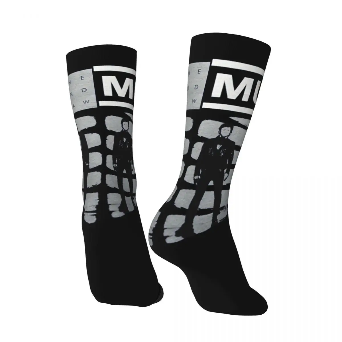 Funny Crazy compression Sock for Men Pop Rock Band Hip Hop Harajuku MUSE Happy Seamless Pattern Printed Boys Crew Sock Novelty