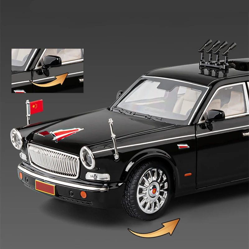 1/24 HONGQI L9 Alloy Limousine Luxy Car Model Diecasts Metal Parade Vehicles Car Model Simulation Sound and Light Kids Toys Gift