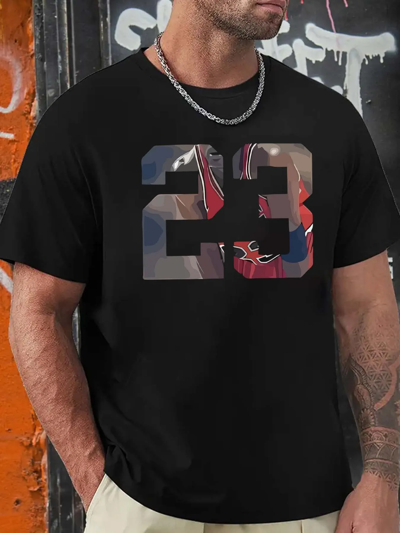قميص رجالي كاجوال يومي بأكمام قصيرة مناسب لجميع المواسم مع رقم 23 عنصر وطباعة ممتعة للحفلات والهدايا. #2