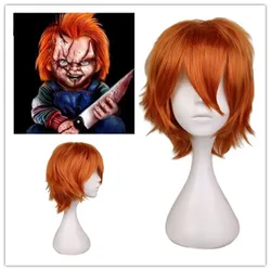 Anime Chucky Orange Short Cosplay Wig Bride of Chucky Heat Resistant Cosplay Costume WigHalloween Synthetic Short Wavy Wigs Hair