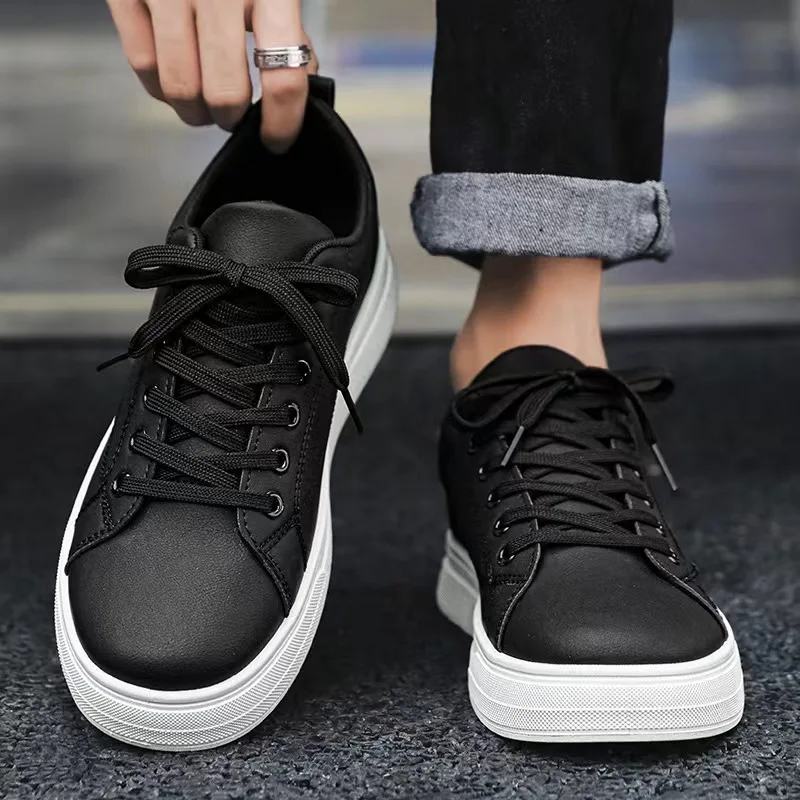 Solid Color Fashion Man Sneakers 2024 PU Leather Casual Shoes Men Luxury White Platform Shoes Student Footwear кроссовки мужские