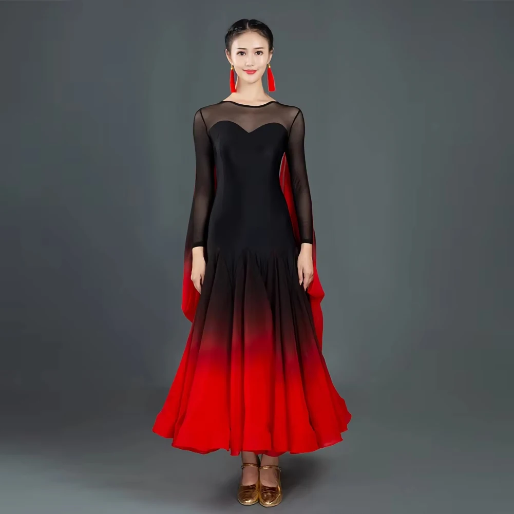 Stage Long Dress Gradient Party Ballroom Dance dress Flamenco Dress Ribbon Waltz dress New Round Neck Performance Dress