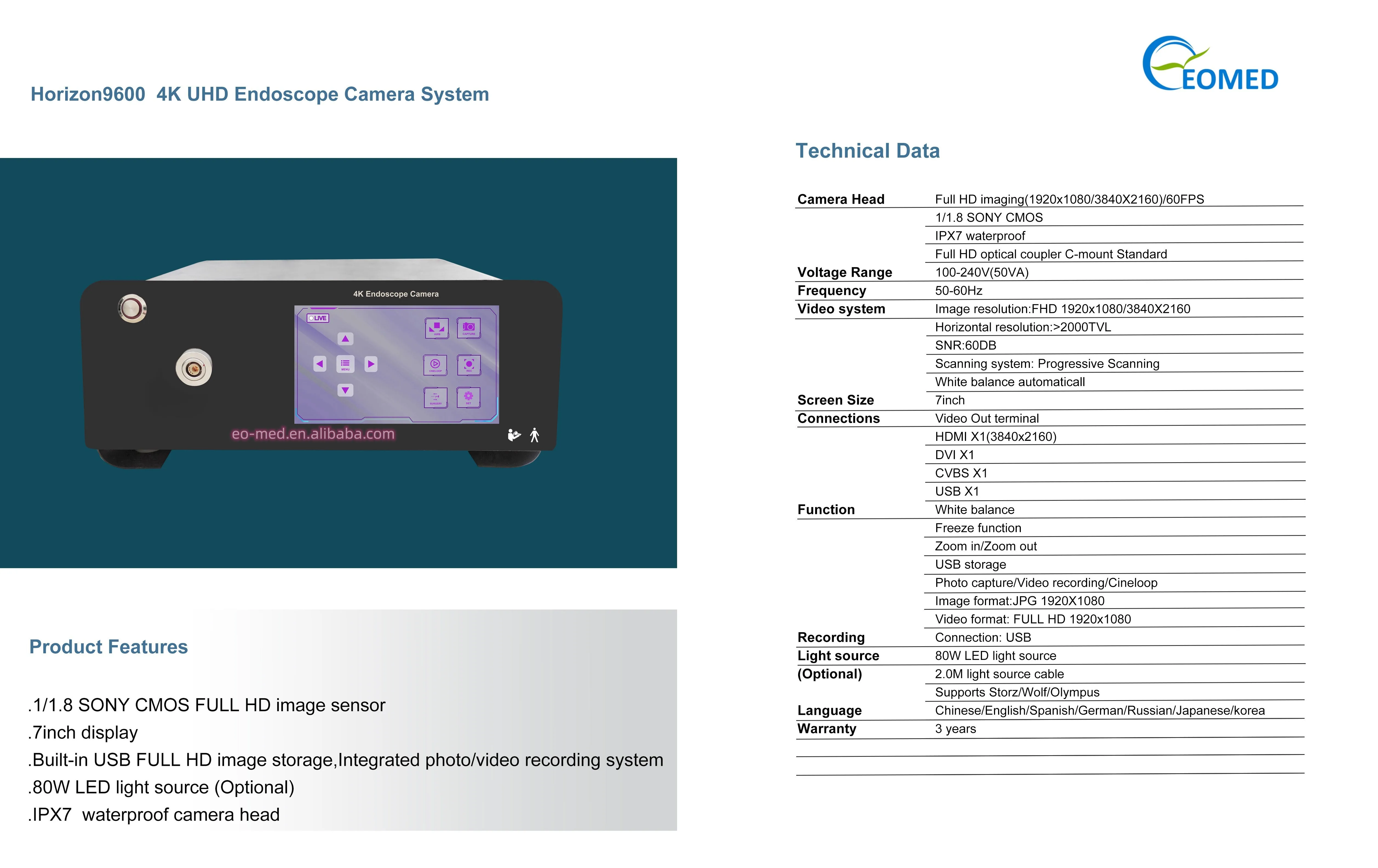 Horizon9600 Ent Endoscope Inspection  clinical image Equipment 4K UHD  For Laparoscopy/Hysteroscopy/Urology