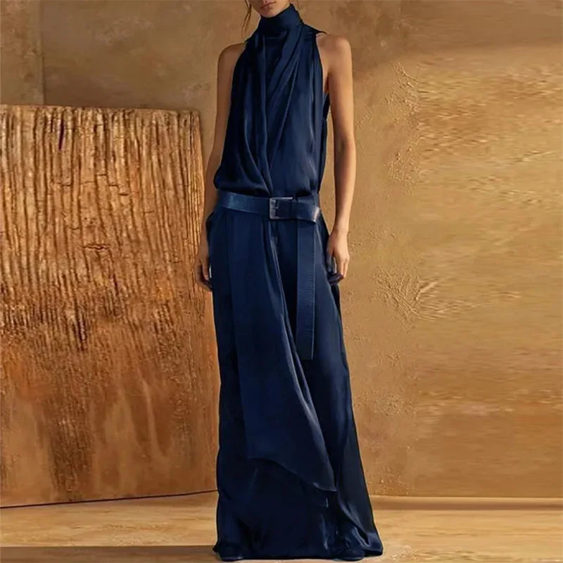 2026 Spring Summer Elegant Halter Sleeveless Vest Dress High-end Tie-up Slim Fit Maxi Dress