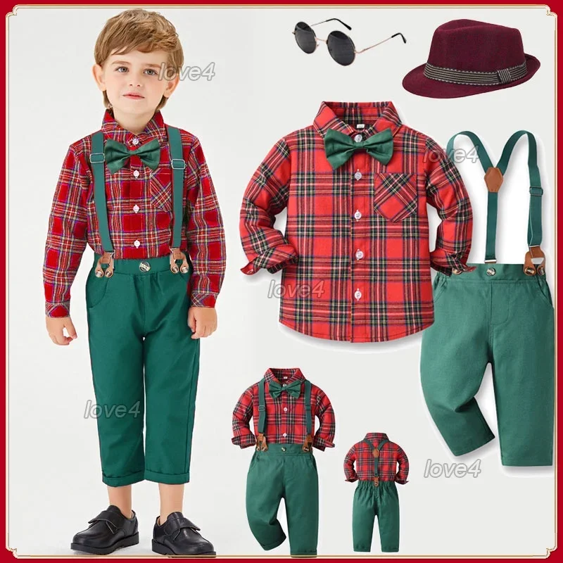 Christmas Outfit for Baby Boy Girl Brother and Sister Matching Outfits Shirt Suspender Pants for Kids Princess Dress for Girl