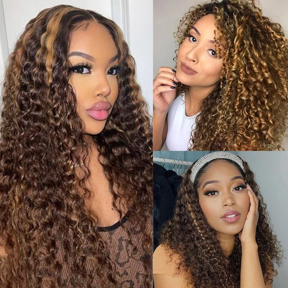 Megeen 13x4 HD parrucca frontale in pizzo evidenziare onda profonda parrucca anteriore in pizzo trasparente capelli umani con capelli del bambino P4/27 capelli vergini ricci