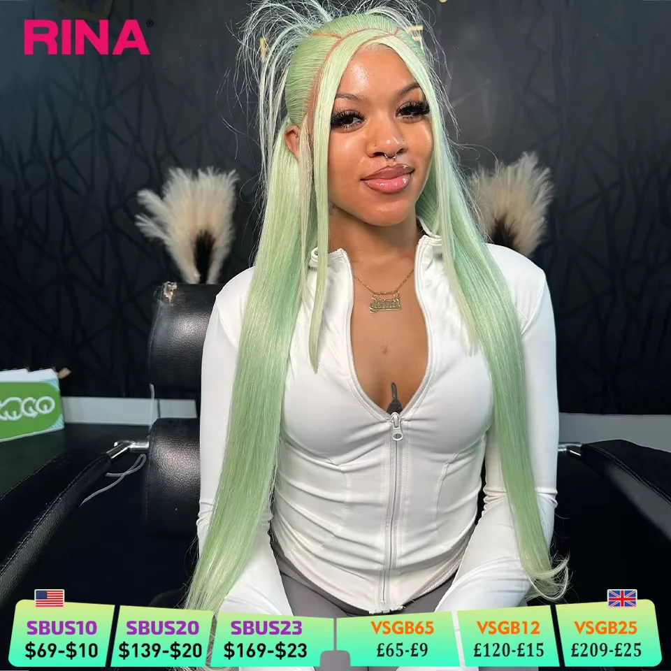Light Mint Green Straight 13x6 Frontal Human Wig Pre Plucked 613 Colored Bone Straight Transparent 13x4 Lace Front Wig for Women