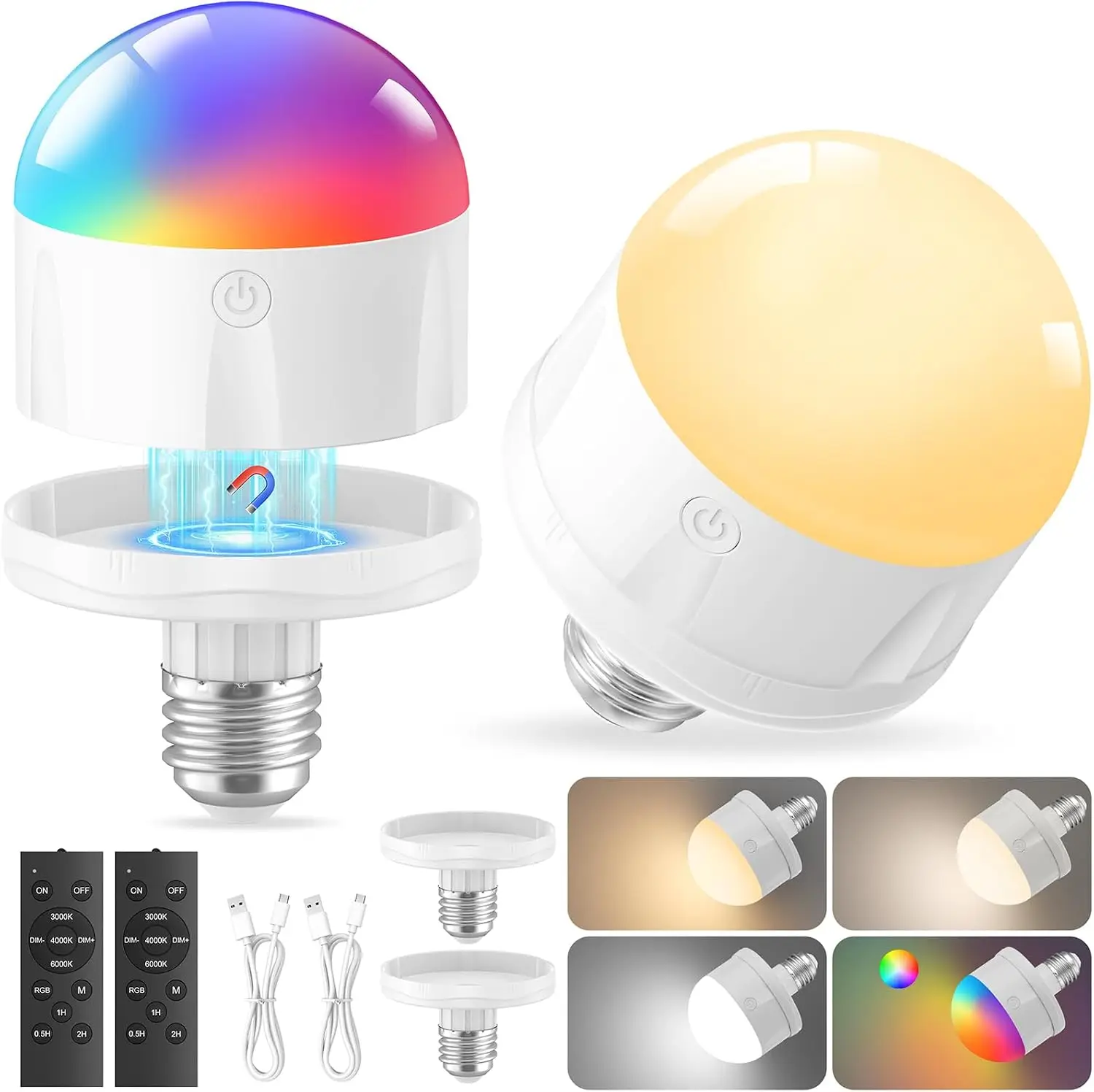 5w-led充電式電球-e27-リモコンとアプリ制御付き-10000mahバッテリー-キャンプ用緊急電球-マグネット付き