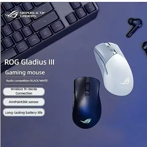 Original Asus ROG Gladius III Wireless AimPoint Gaming Maus Tri-Mode Konnektivität 36000DPI Optischer Sensor Programmierbares High-End