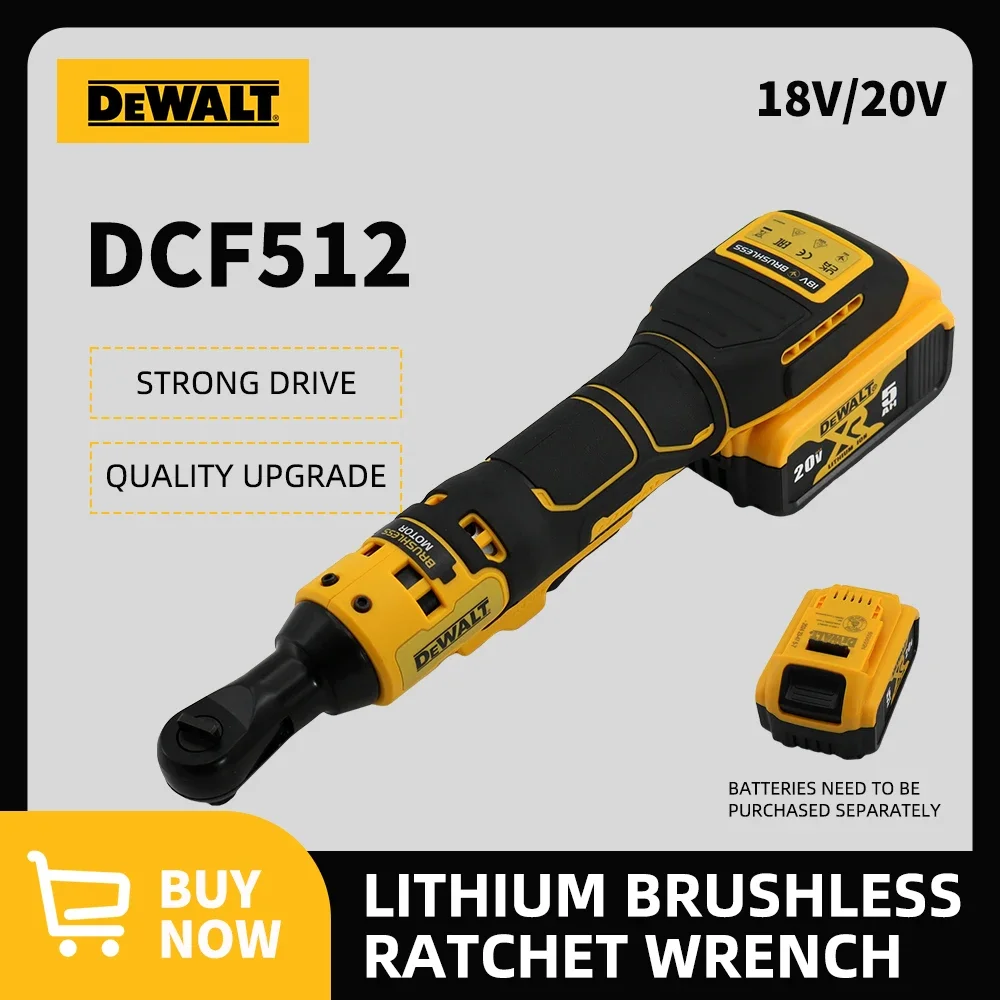 Dewalt 전동 래칫 렌치, 20V 배터리 컴팩트 도구, 무선 드라이버 제거 나사 너트, 원자 충격 렌치, DCF512