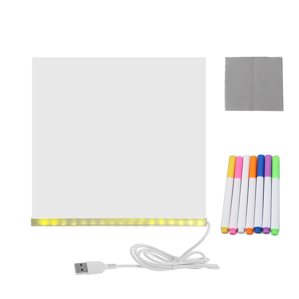 LED Acrylic Table Lamp Note Board Message Board Night Light with 7 Colors Pen Erasable Drawing Board USB Desk Light Home Decor