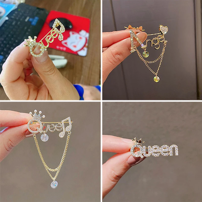 [HS]Fashion Queen Brooch For Women Luxury Rhinestones Clothing Accessories Jewelry Gift
