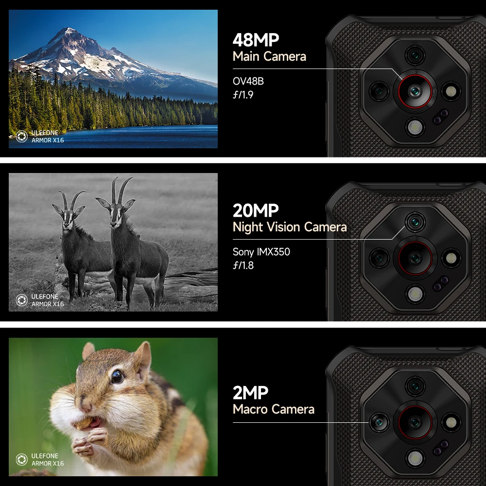 【2025 New】Ulefone Armor X16 4G Rugged Phone Smartphone Android 15 Up to 12GB+128GB 10360mAh Glare Flashlight 48MP Main Camera