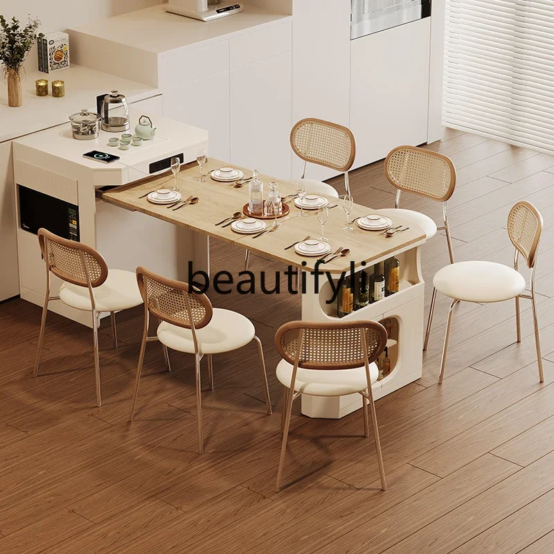 High-end kitchen restaurant cream inverted island integrated retractable dining table