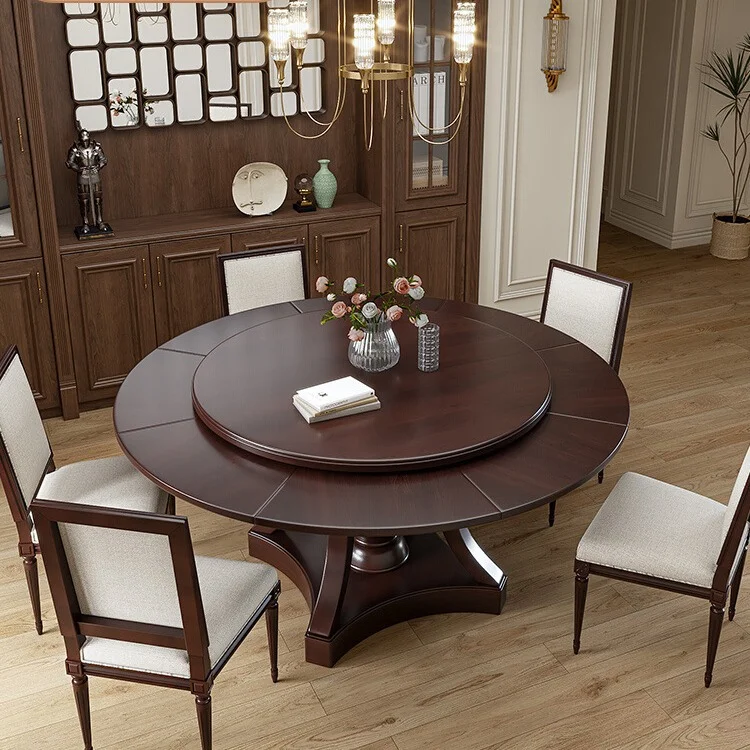 2026 American-Style Solid Wood Rotating Folding Extendable Dining Table with Chairs Home Dining Set - Minimalist Compact Retro D