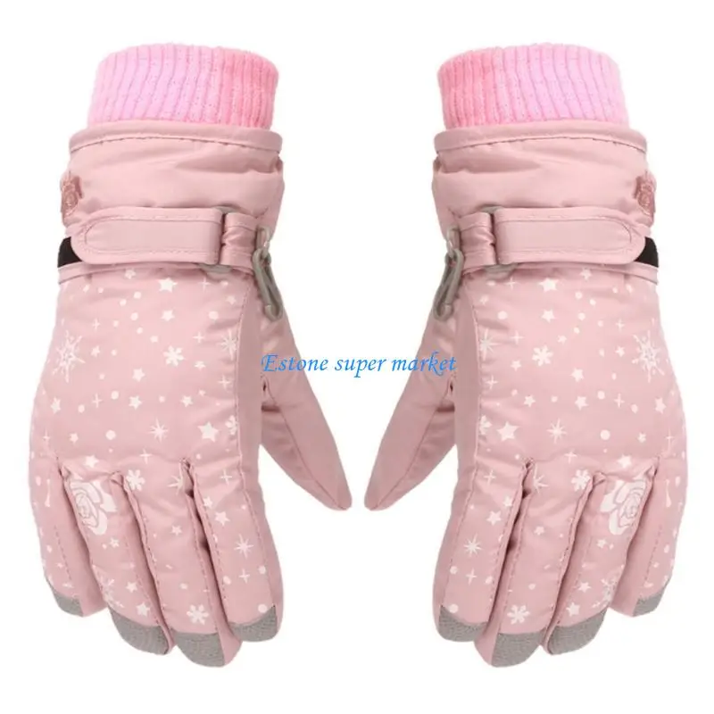 090B Rose Embroidered Fingerless Snow Gloves for Stylish Little Girls Gift
