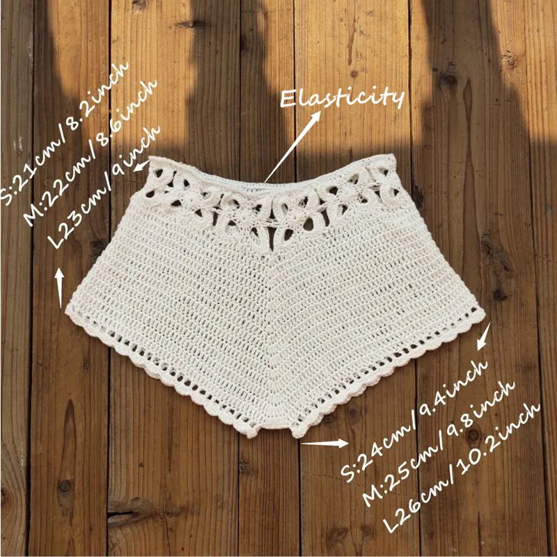 Summer Women\'s Crochet Cutout Swim Shorts Bathing Suit Bottoms Beach Style Drawstring Beach Board Shorts Swim Trunks