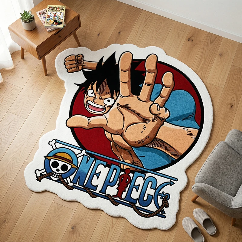 

Anime One Piece Luffy Rug Fluffy Floor Mat Irregular Area Carpet Anti-Slip Bedside Rug for Gaming Room Kids Bedroom Decor