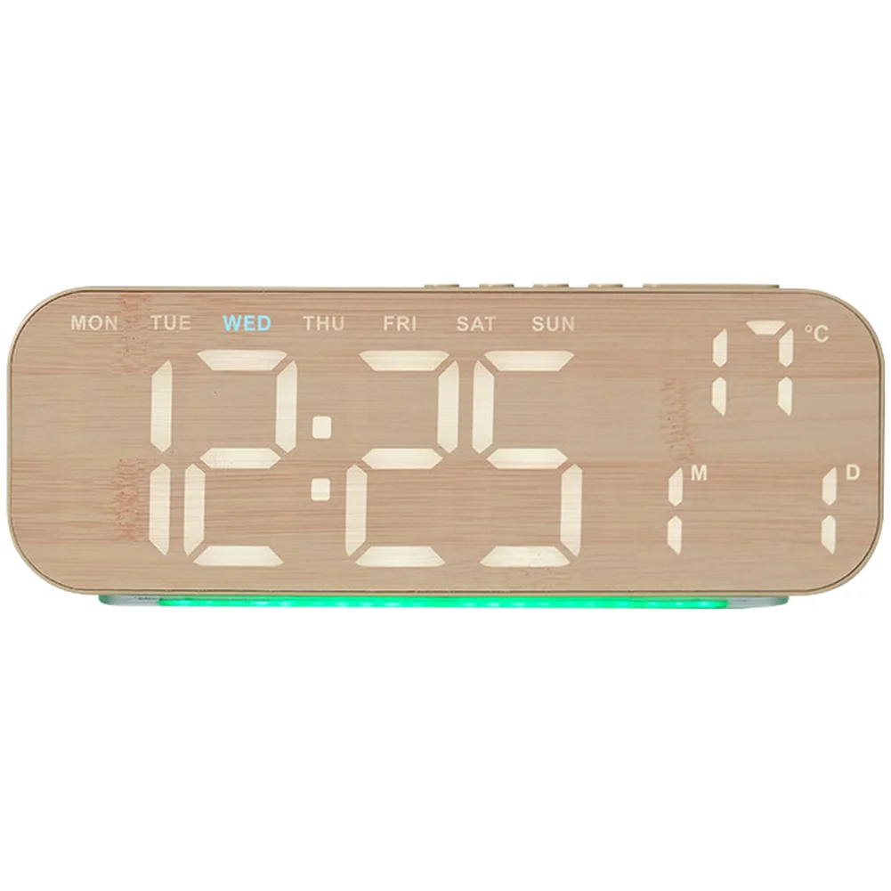 Calendar Display LED Alarm Clock Brightness Off Option Dual Alarm Function Nordic Wood Fabric Style For Office