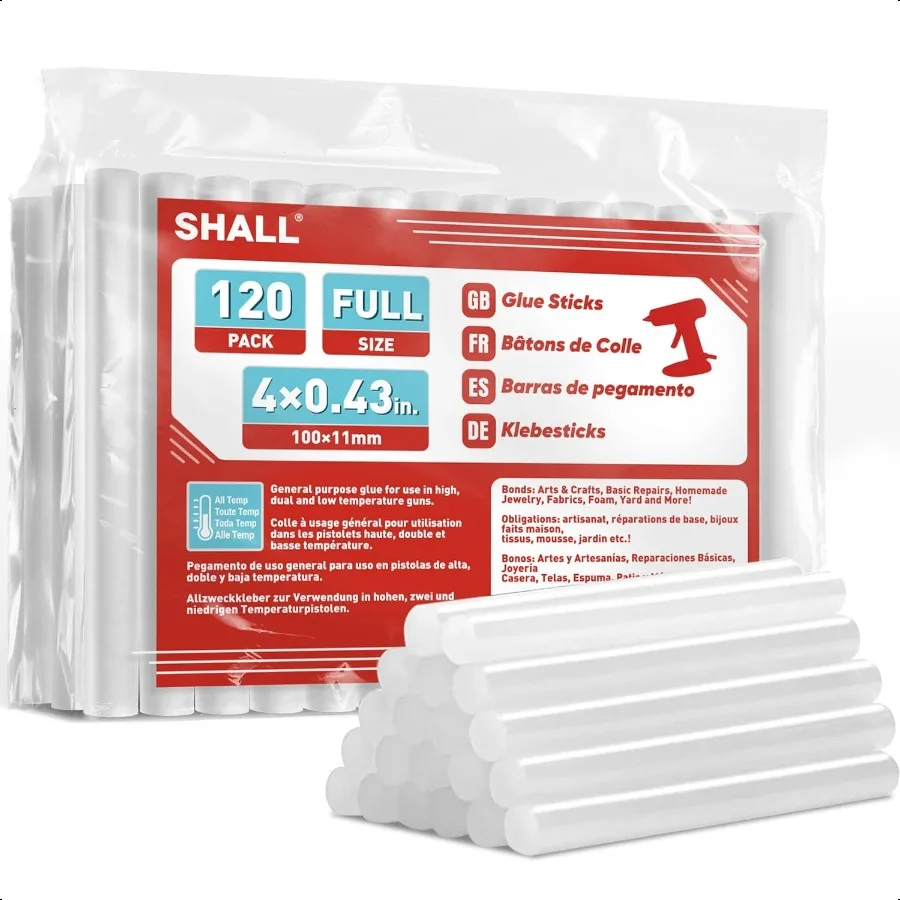 

Full Size Hot Glue Sticks 0.43 Dia x 4 Long 120pack Clear Hot Melt Glue Gun Sticks for AllTemp Glue Guns Multipurpose for Adult
