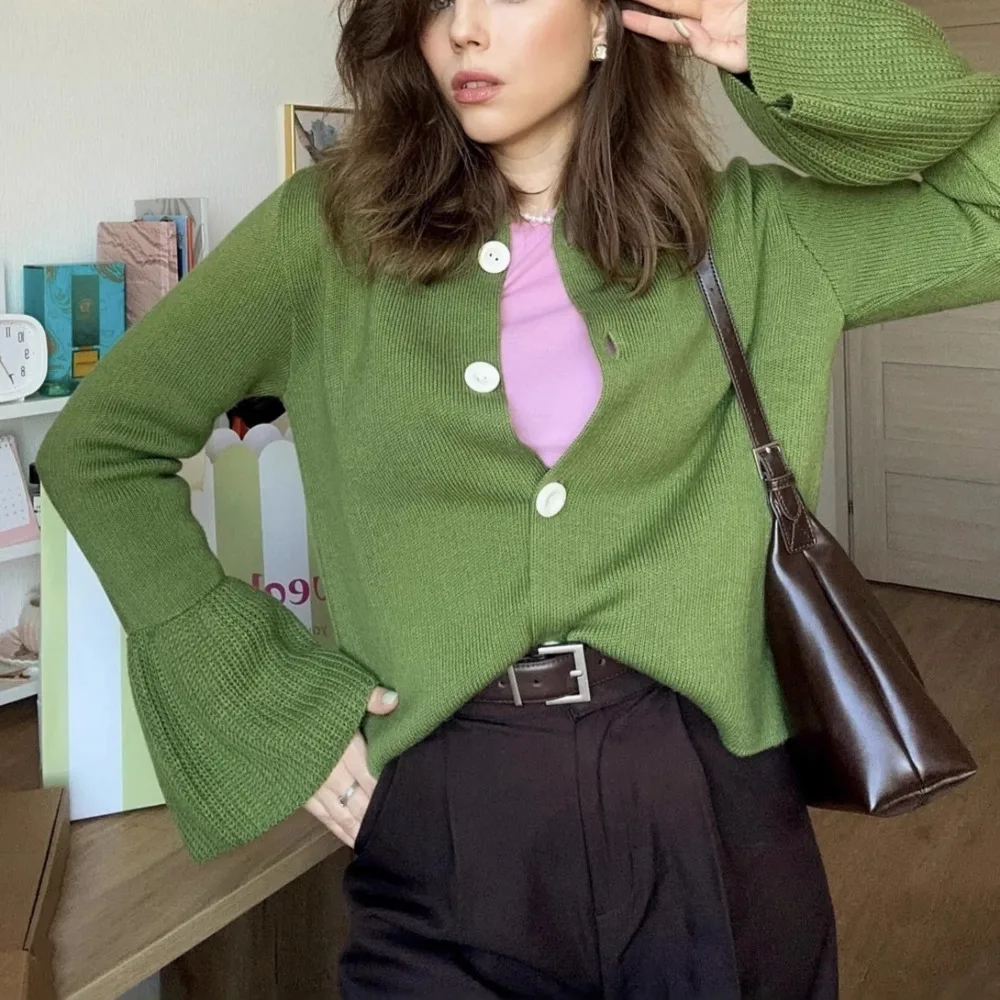 

Blifanbo Autumn Winter Cardigan Knit Sweater Women O Neck Solid Long Sleeve Loose Single Breasted Female Knit Cardigan Sweater