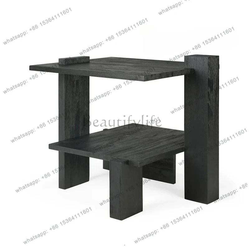 

retro multi-layer side table black solid wood side table small apartment living room balcony coffee table designer corner