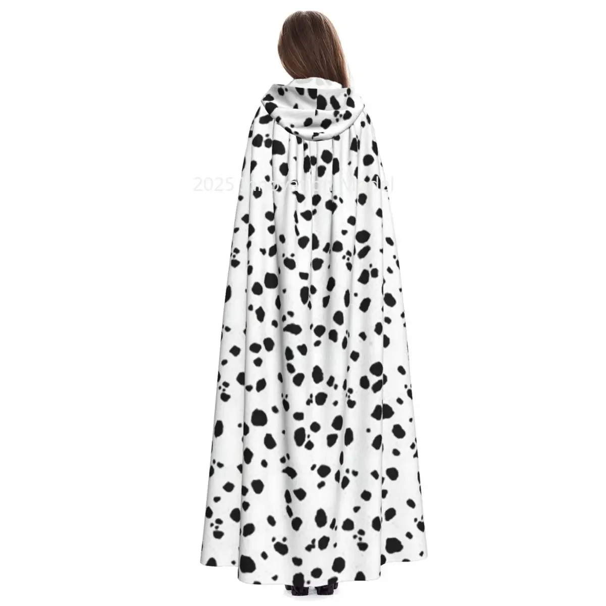 2025 새로운 귀여운 반점 도트 달마시안 강아지 프린트 롱 후드 망토 마녀 중세 의상 코스프레 케이프 할로윈 뱀파이어 성인 유니섹스