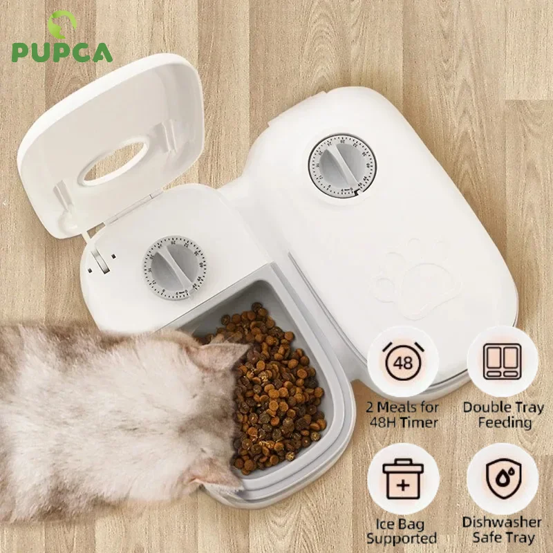 Smart Pet dogs cats automatic feeder dry and wet food double meal separation regular quantitative meals healthy feeding