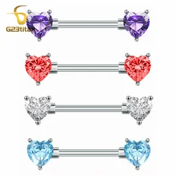 G23titan 2pcs Double Heart Zircon Nipple Rings 14G Titanium Or Steel Barbell Women Nipple Piercing Summer Jewelry Sexy Accessory