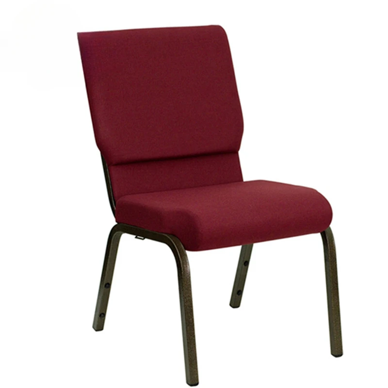 Maroon linen conventional style thickened church chairs with row buttons and stackable wedding dining chairs without bookshelves