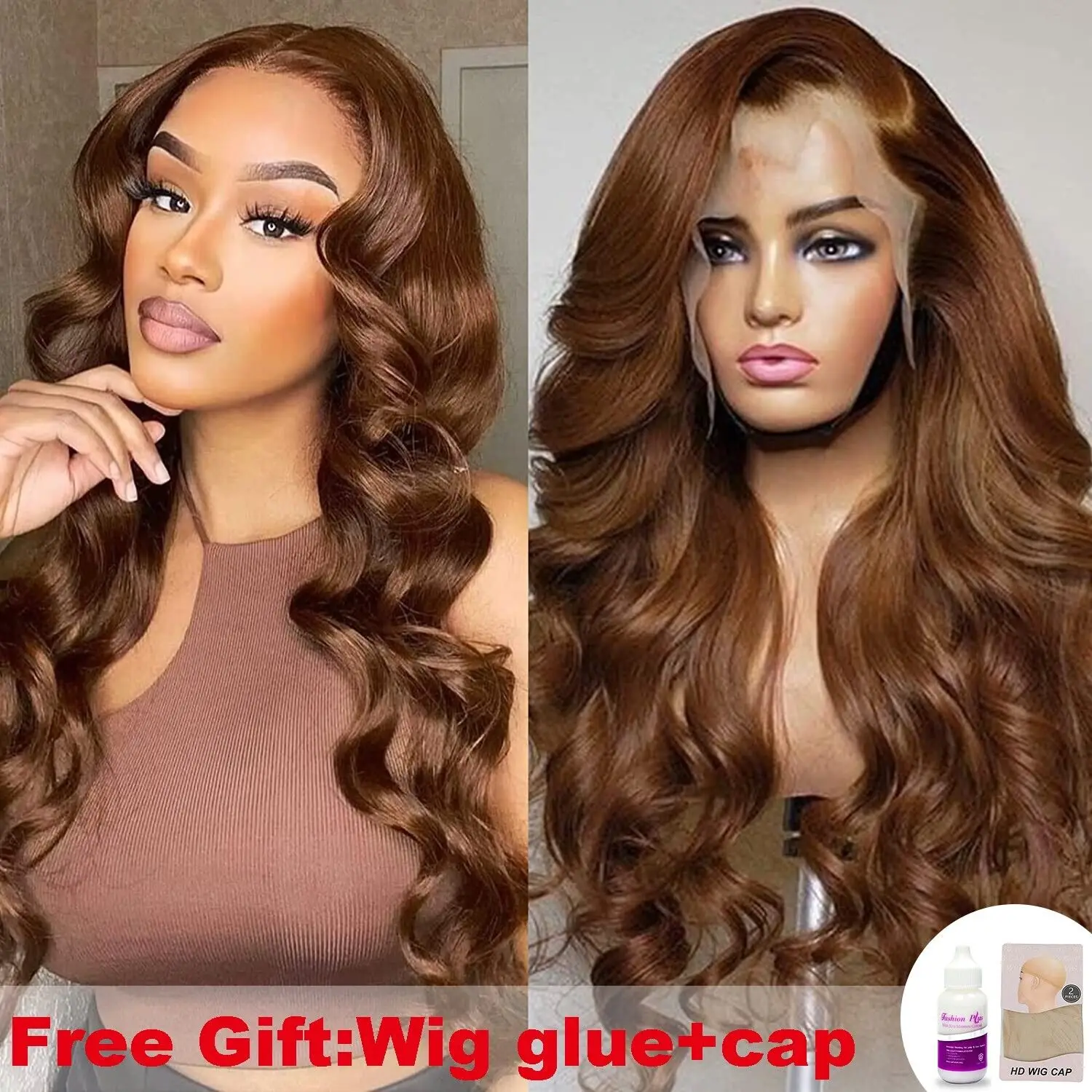Chocolate Brown 13x4 Lace Front Wig Brazilian Pre Plucked 13x4 HD Lace Frontal Wigs Dark Brown Body Wave Human Hair Closure Wigs