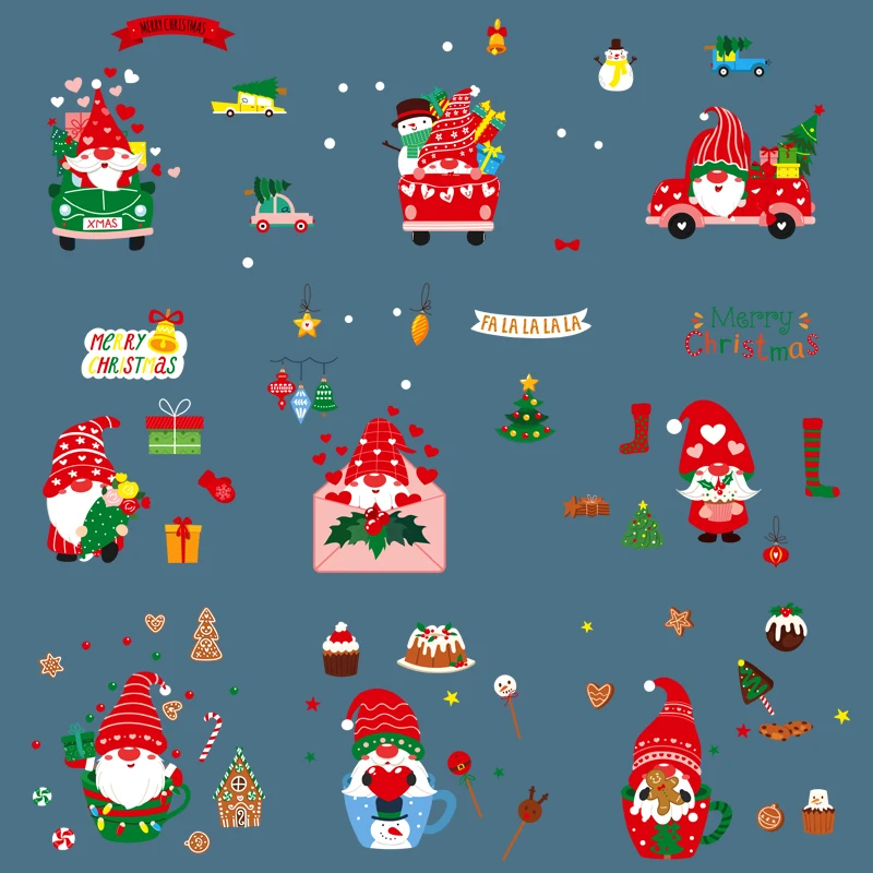 Cartoon Cute Santa Stickers Wall Stickers Window Glass Door Decoration Layout on Both Sides Waterproof Window Sticker