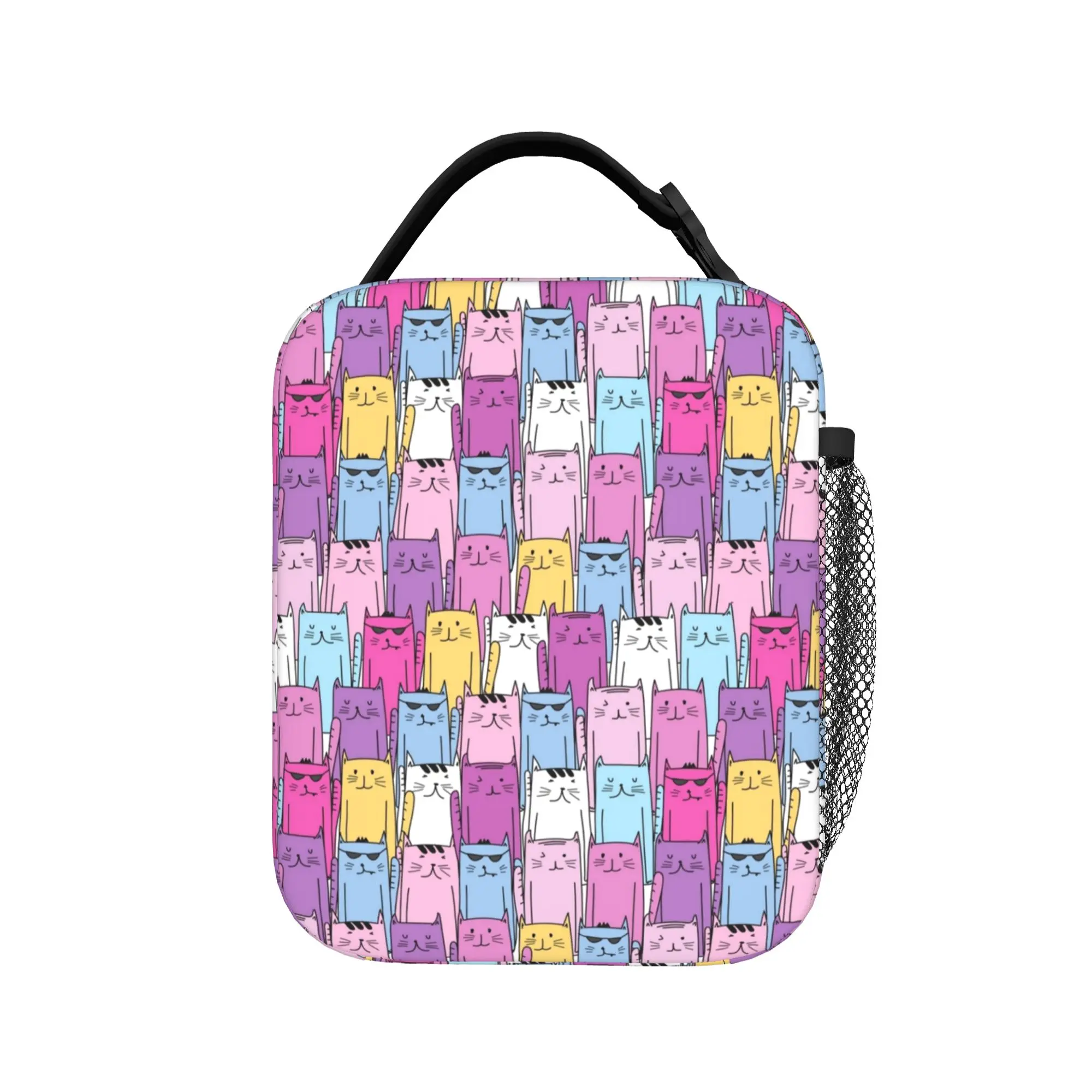 Cat Pattern Lunch Bag Animals Cute Cartoon Casual Lunch Box For Men Travel Portable Insulated Cooler Bag Thermal Lunch Bags