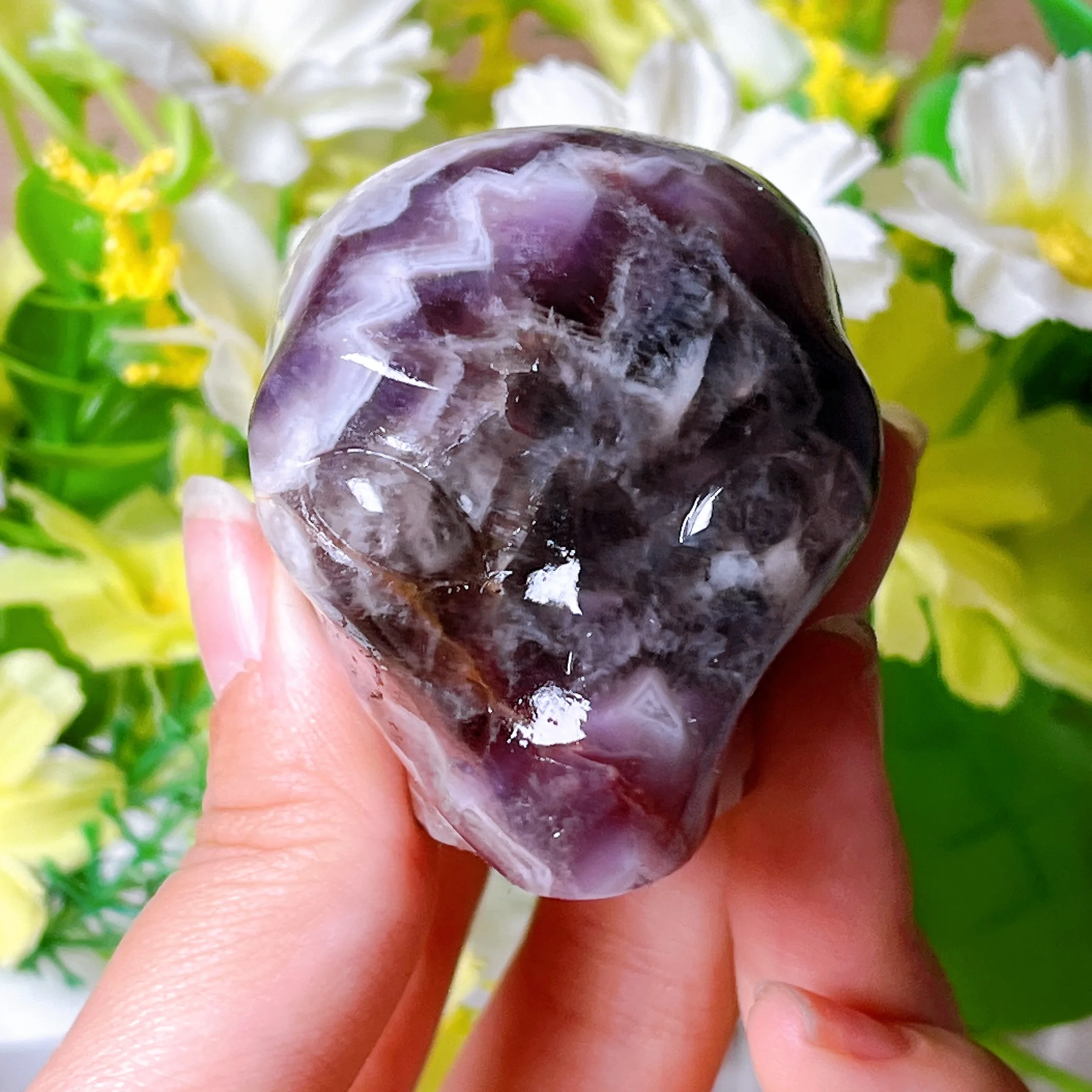 

Natural Dream Amethyst Skull Carving, Healing Figurines, Reiki Stones, Home Decoration Ornaments