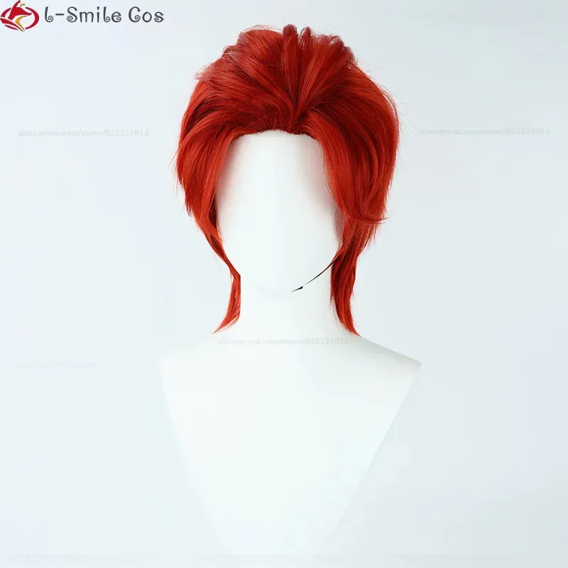 qq38Anime Short Red Men Cosplay Shanks Heat Resistant Syntheti Hair Halloween Party Wigs + Wig Cap