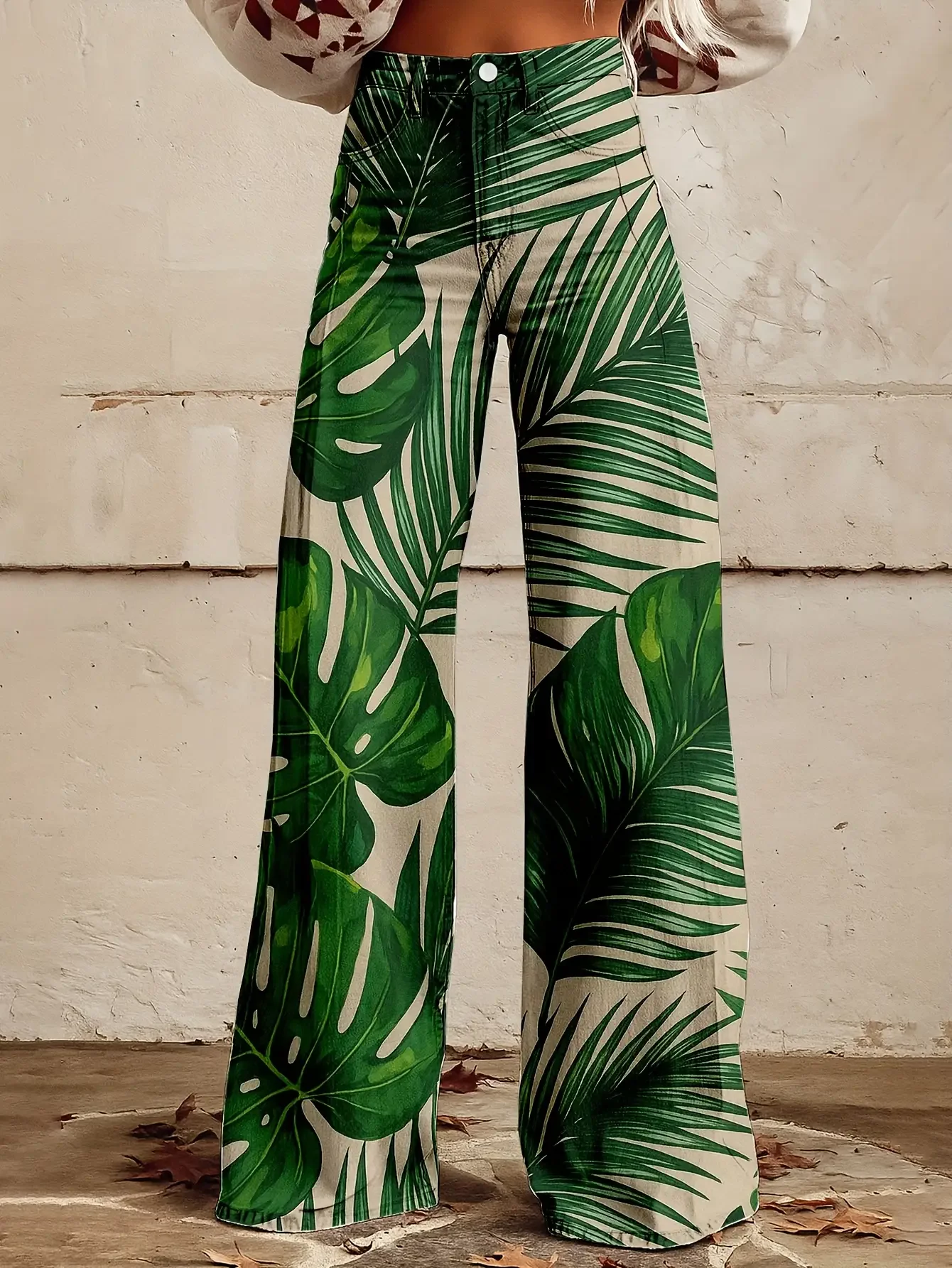 Ladies' casual jeans with colorful western prints , Retro fashion tie dye printed loose flared imitation jeans