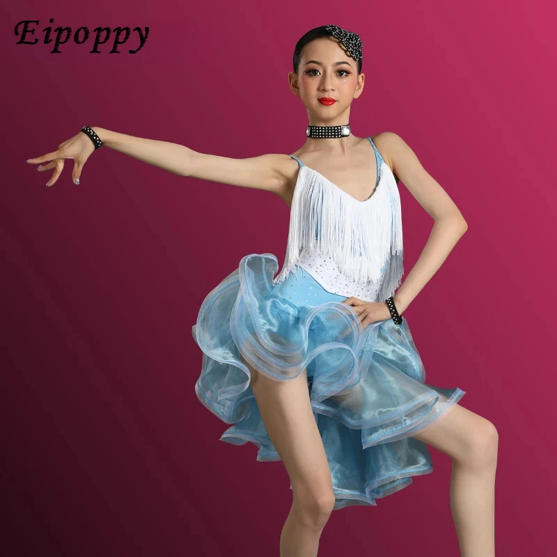 여아용 댄스 원피스, 민소매 원피스 라틴 무대 공연 의상, 여름