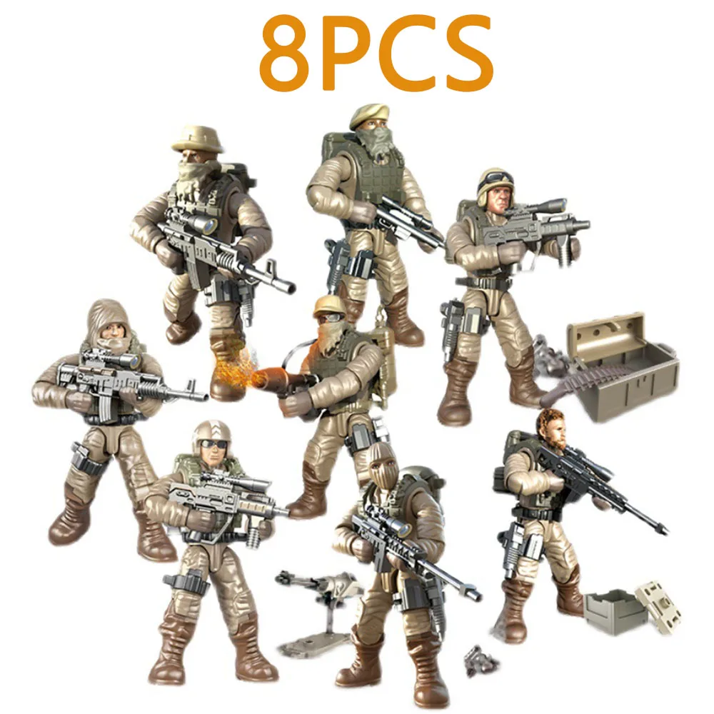 

8X Desert Special Police Army Military Soldier City SWAT Weapon Accessories Compatible Mini Figures Building Blocks Bricks