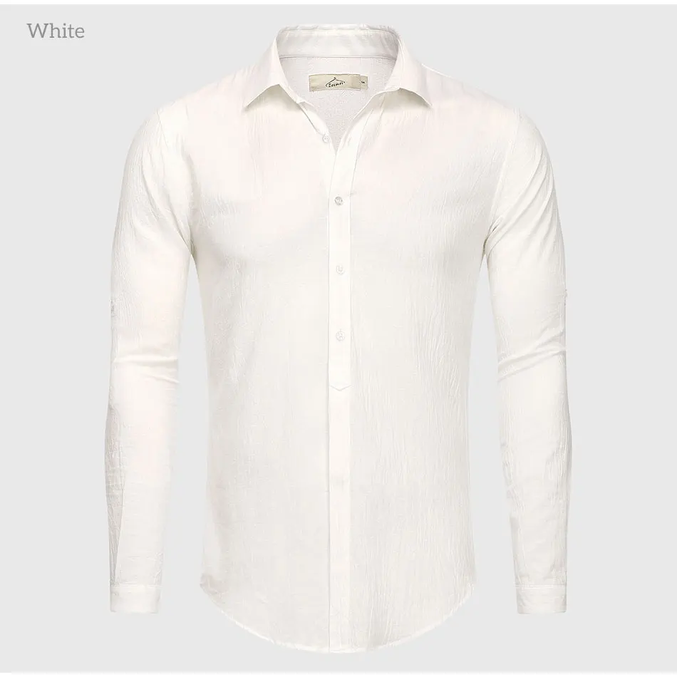 Gli uomini di Cotone Misto Lino Bianco Camicia Casual Camicia Maschile Slim Fit Primavera Estate Stile Fresco