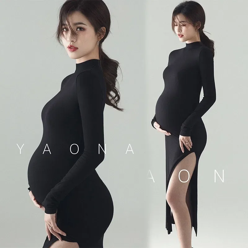 New Black Sexy Maternity Dresses Photography Props Split Side Long Pregnancy Clothes Photo Shoot For Pregnant Women Dress 2021