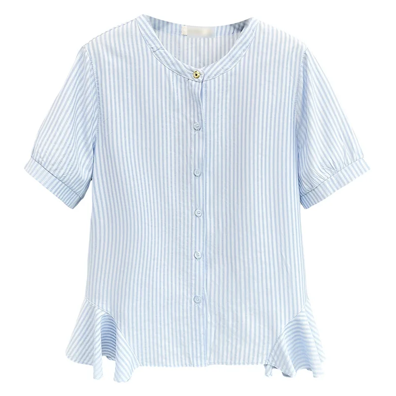 2025 sommer Top Neue Mode Stylefresh Und Elegante Dünne Rüschen Kurzarm Hemd 100 KG Plus Größe Bluse Für Frauen