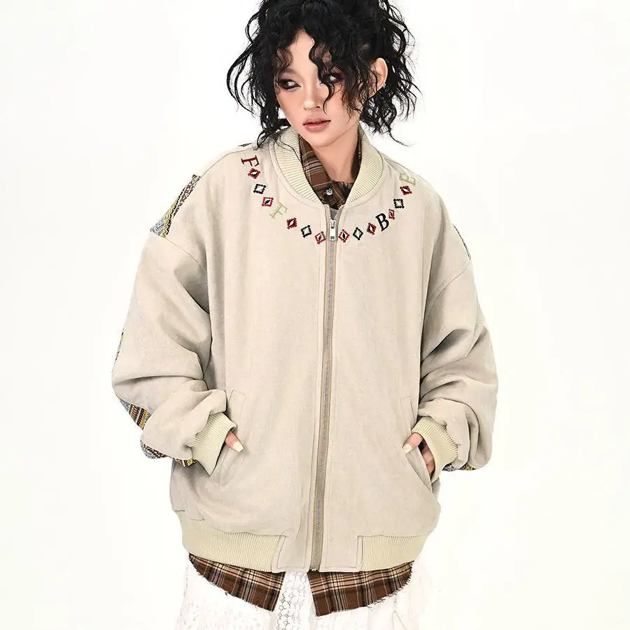 Korean Y2K Chic Embroidery Patchwork Bomber Jackets Harajuku Oversized Pilot Jacket Hip Hop Men Women Autumn Coats Streetwear