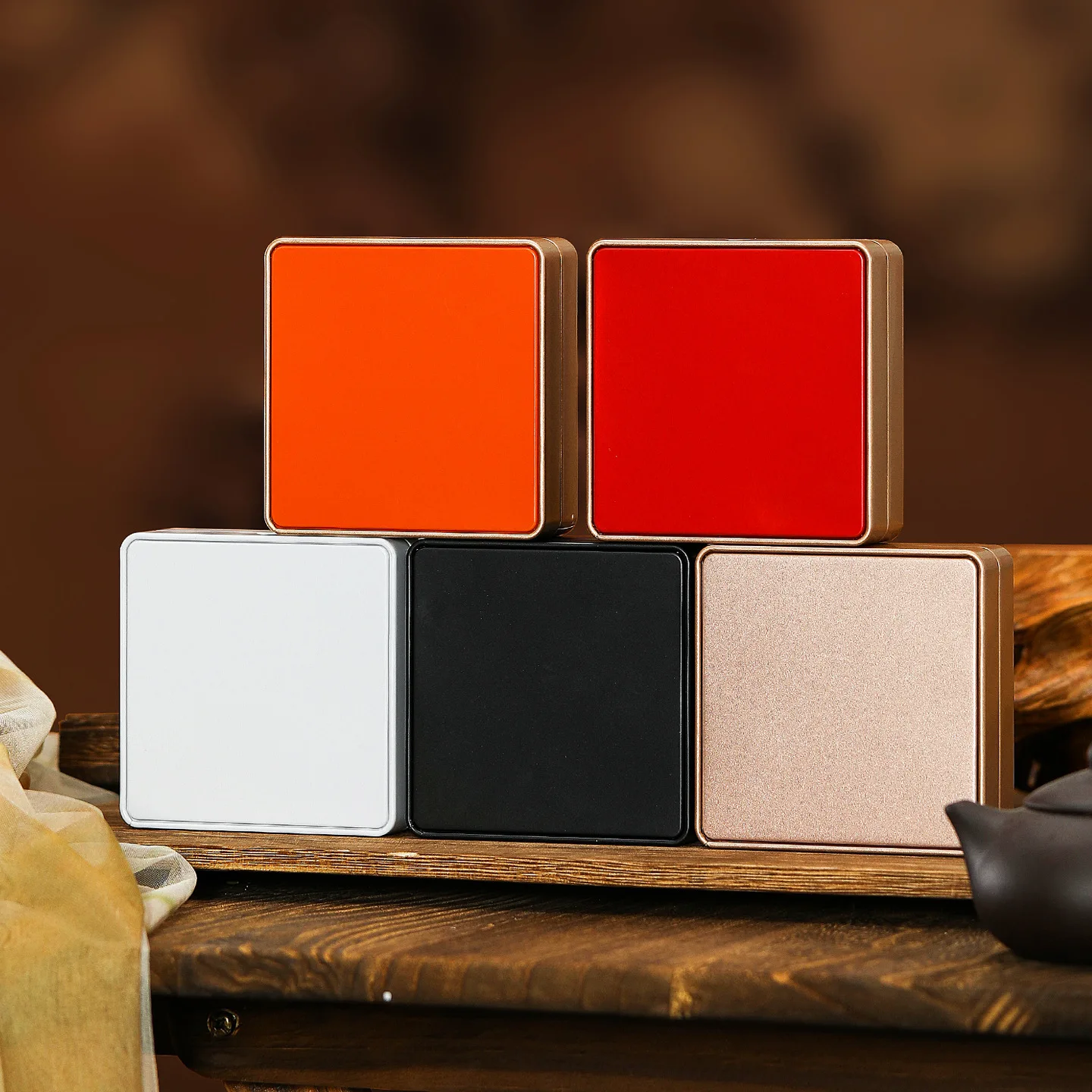 3PC Square Tinplate Storage Tea Box With Lid Dustproof Desktop Jewelry Metal Case Portable Candy Coffee Chocolate Organizer Box