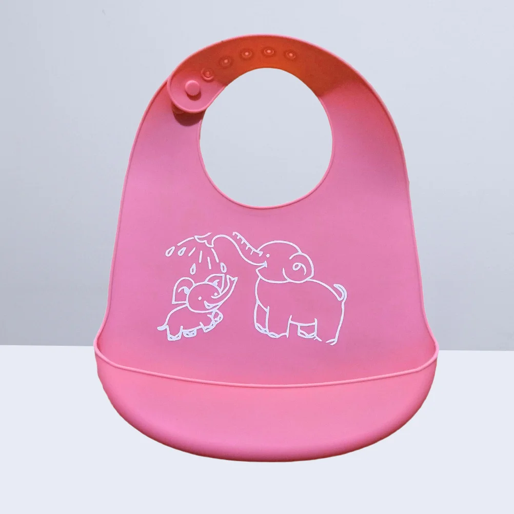 

Waterproof Baby Bibs Silicone Adjustable Cartoon Dinner Bibs for Toddlers Newborns Soft Safe Feeding Care Pink