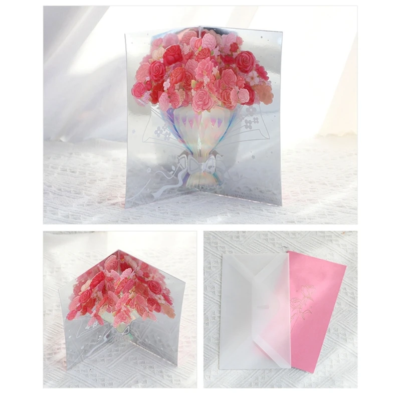 Biglietto per anniversari matrimonio con rose 3D Biglietto auguri creativo con lettera benedizione delle rose Dropship