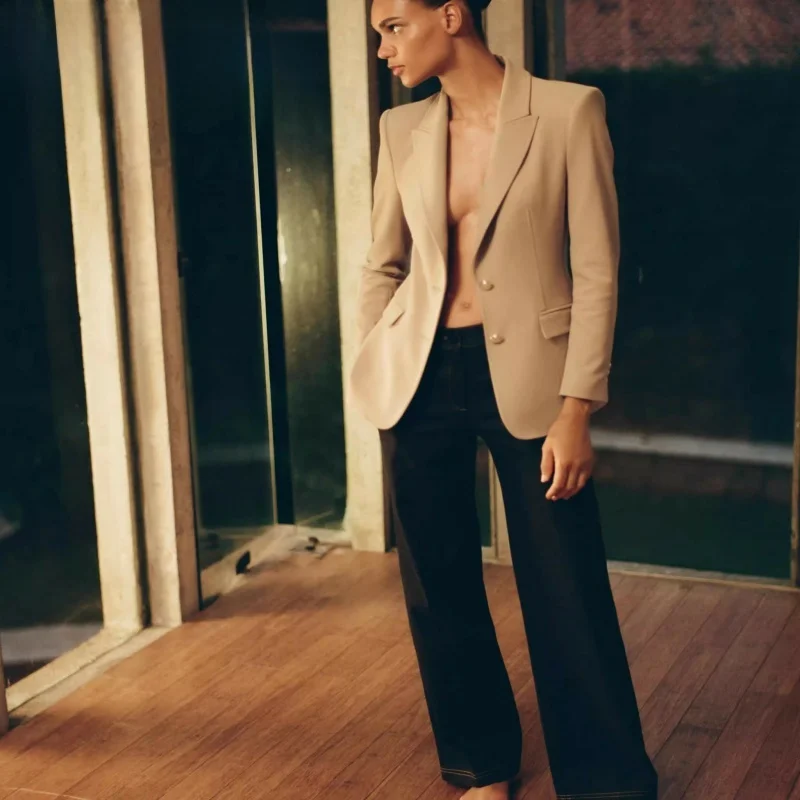 

Spring 2025 Women's Slim Fit Long Sve Suit Jaet with oulder Pads And kets Multicolored Commute Sle Regular Length